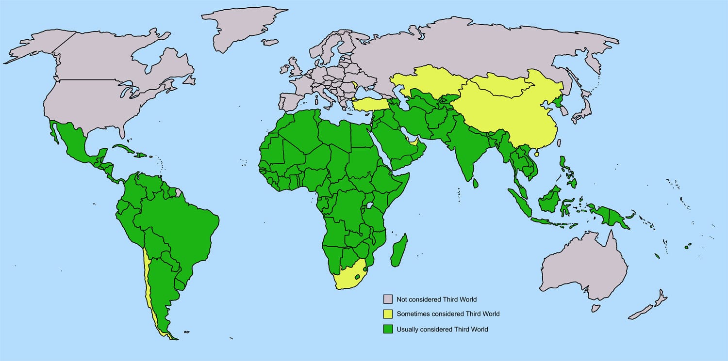 En verde, los países considerados por Sauvy como Tercer Mundo