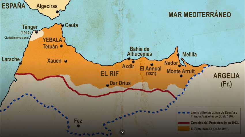 Mapa del Protectorado español del Rif 1912 - 1927