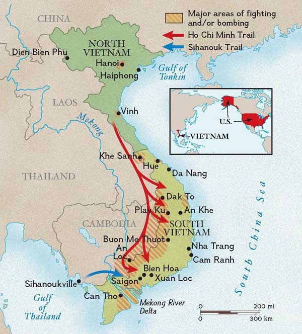 Mapa de la ruta Ho Chi Minh y de la ruta Sihanouk