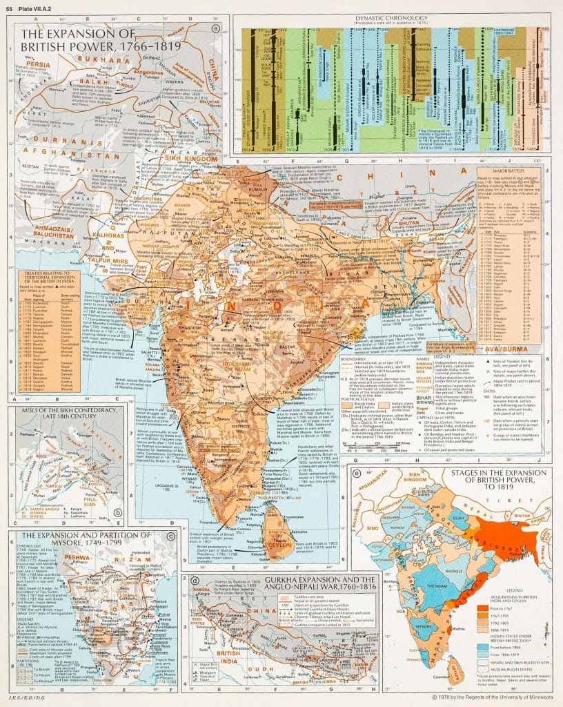 Una línea de tiempo de dinastías, gobernantes y eventos clave de la historia del sur de Asia : 1766 - 1819