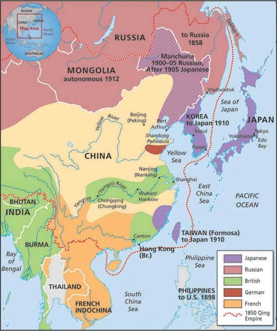 Mapa de la situación del imperio Qing en 1850