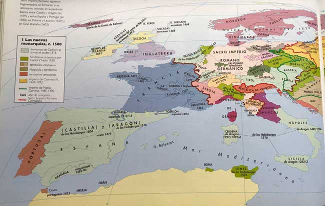 Mapa de las monarquías europeas en la Edad Moderna